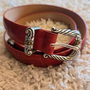 Brighton Red Leather Croc Embossed Belt Silver with Gold Accent Hardware Medium